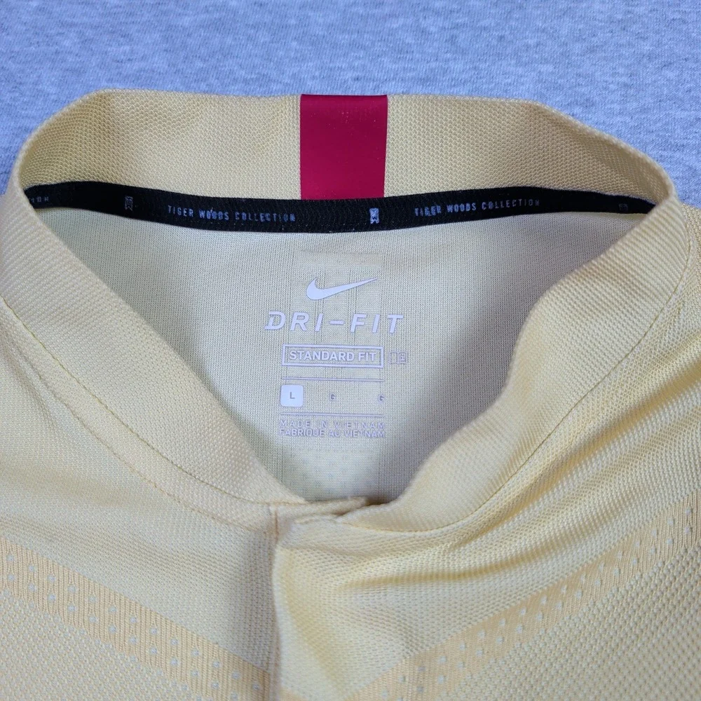 Nike Tiger Woods Dri-FIT Golf Polo Shirt Yellow Mens Large Blade Collar